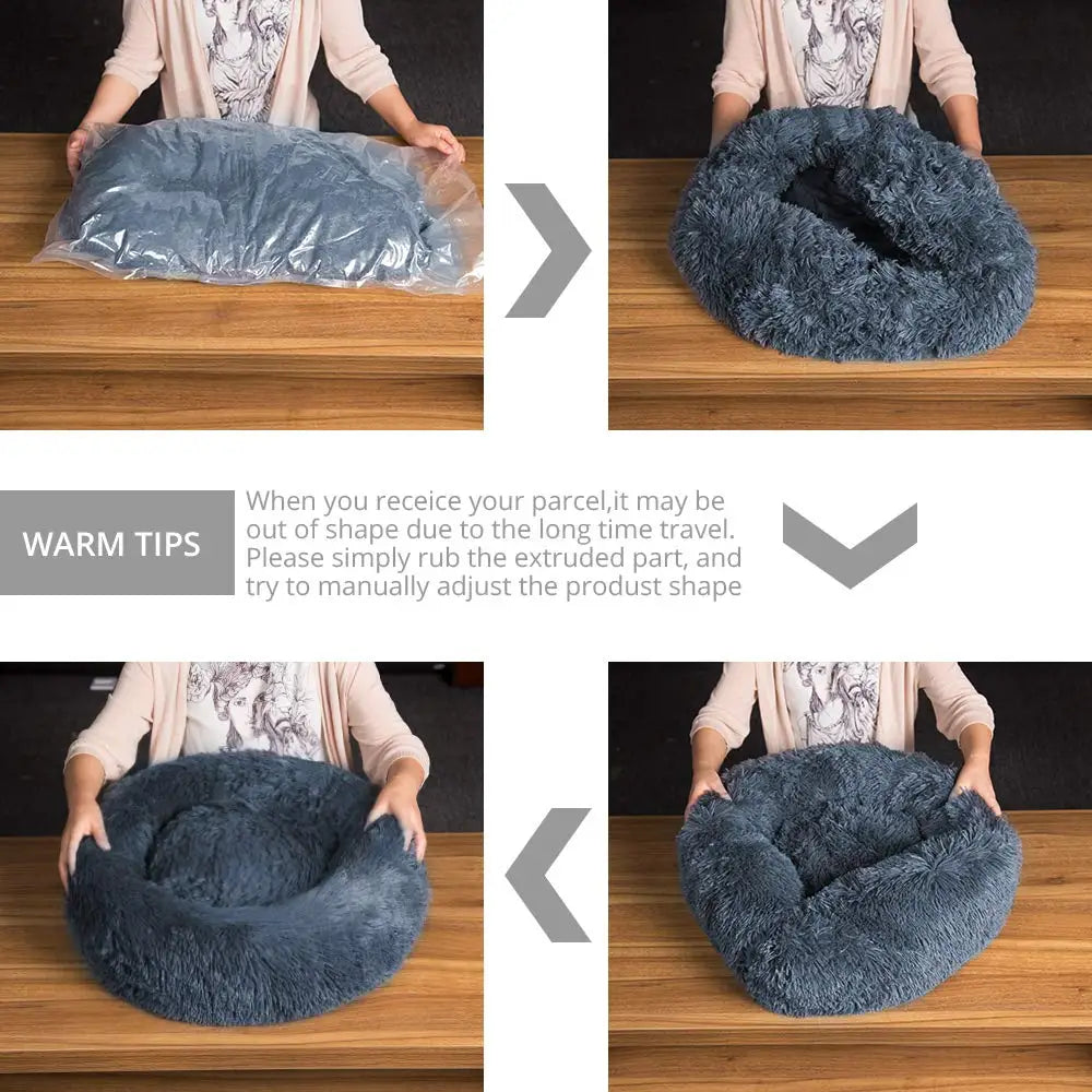Round Plush Pet Bed (40–90cm, Multiple Sizes)