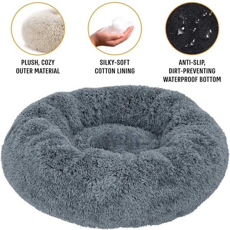 Round Plush Pet Bed (40–90cm, Multiple Sizes)