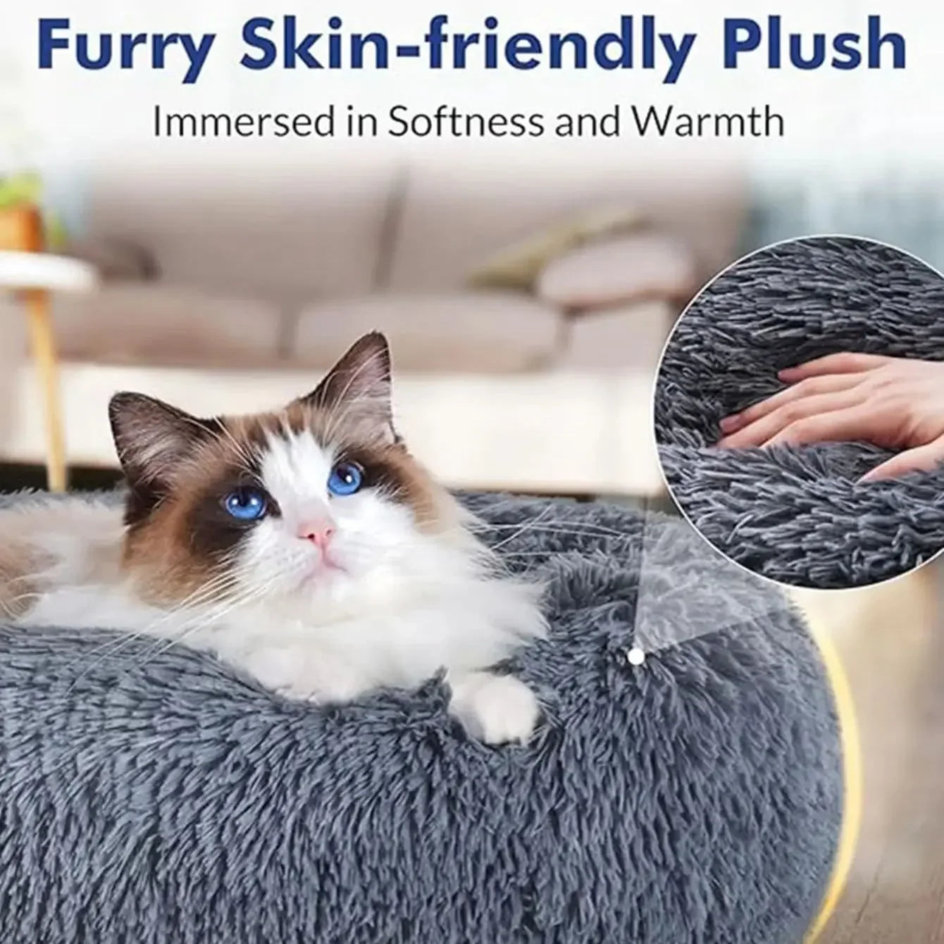 Round Plush Pet Bed (40–90cm, Multiple Sizes)