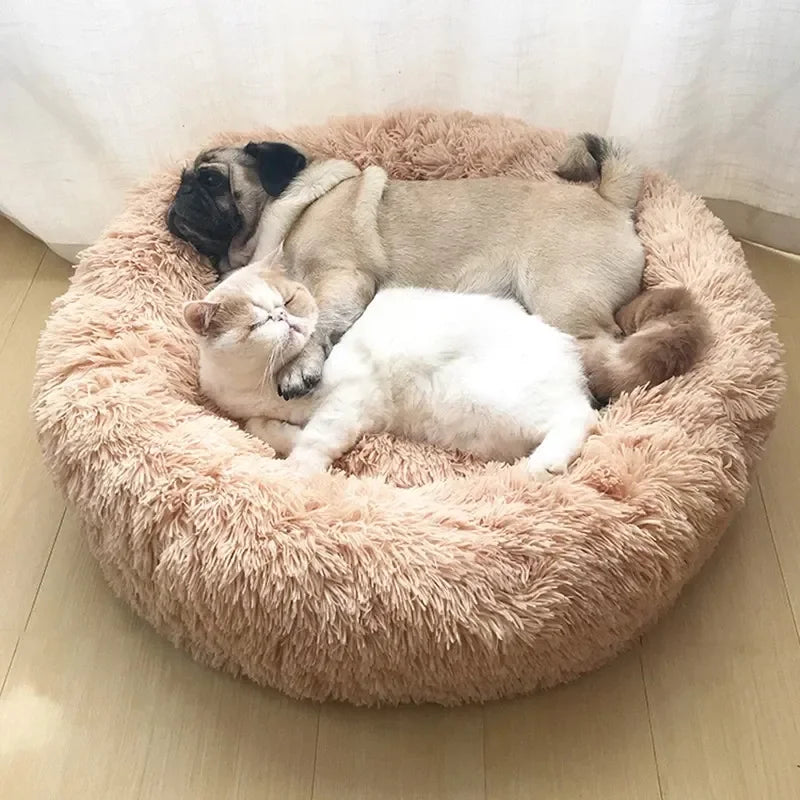 Round Plush Pet Bed (40–90cm, Multiple Sizes)