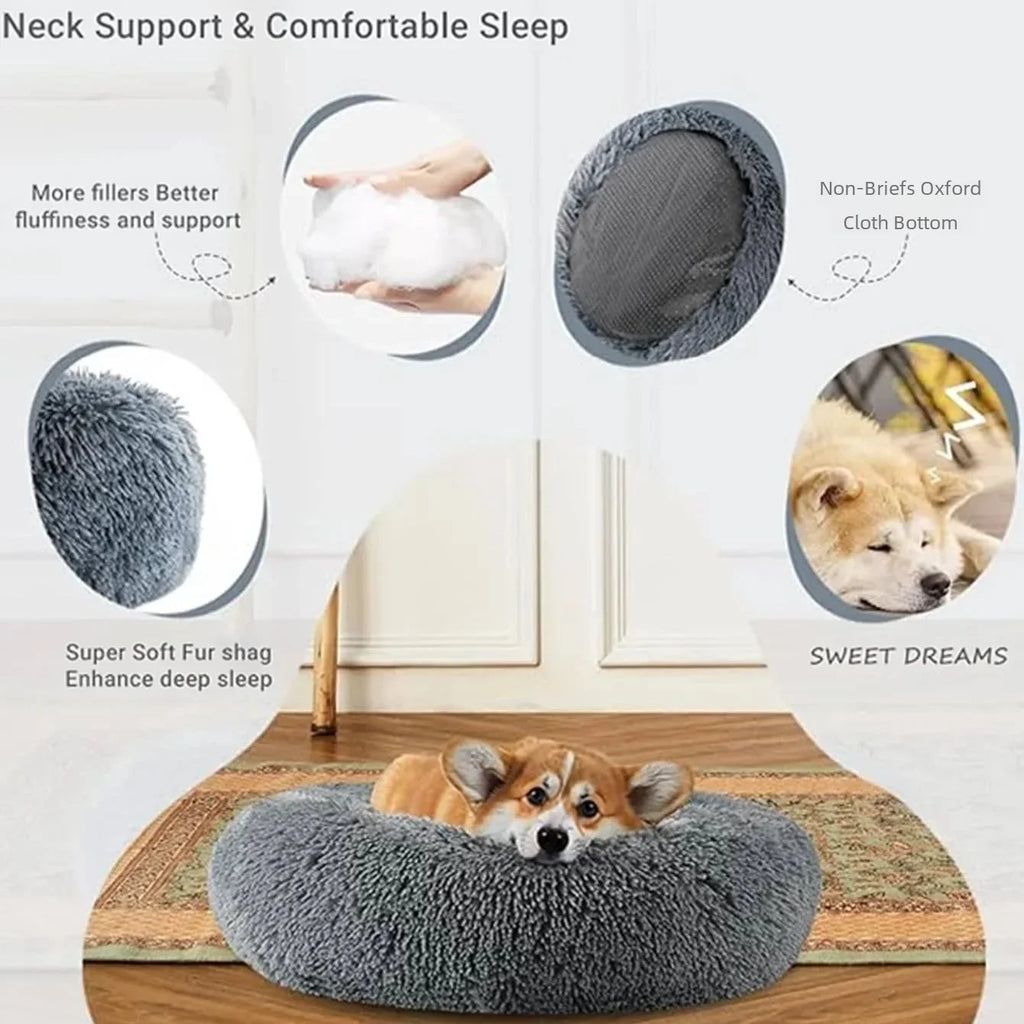 Round Plush Pet Bed (40–90cm, Multiple Sizes)
