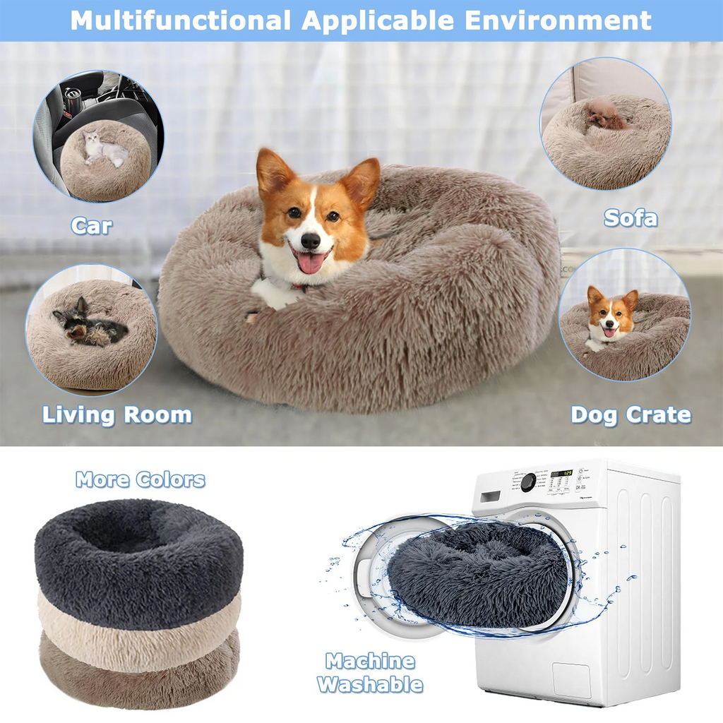 Round Plush Pet Bed (40–90cm, Multiple Sizes)