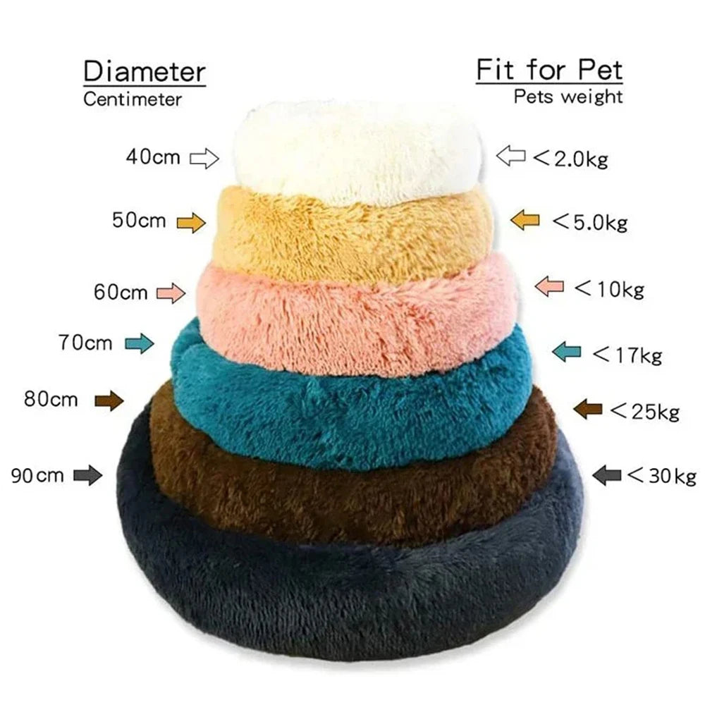 Round Plush Pet Bed (40–90cm, Multiple Sizes)