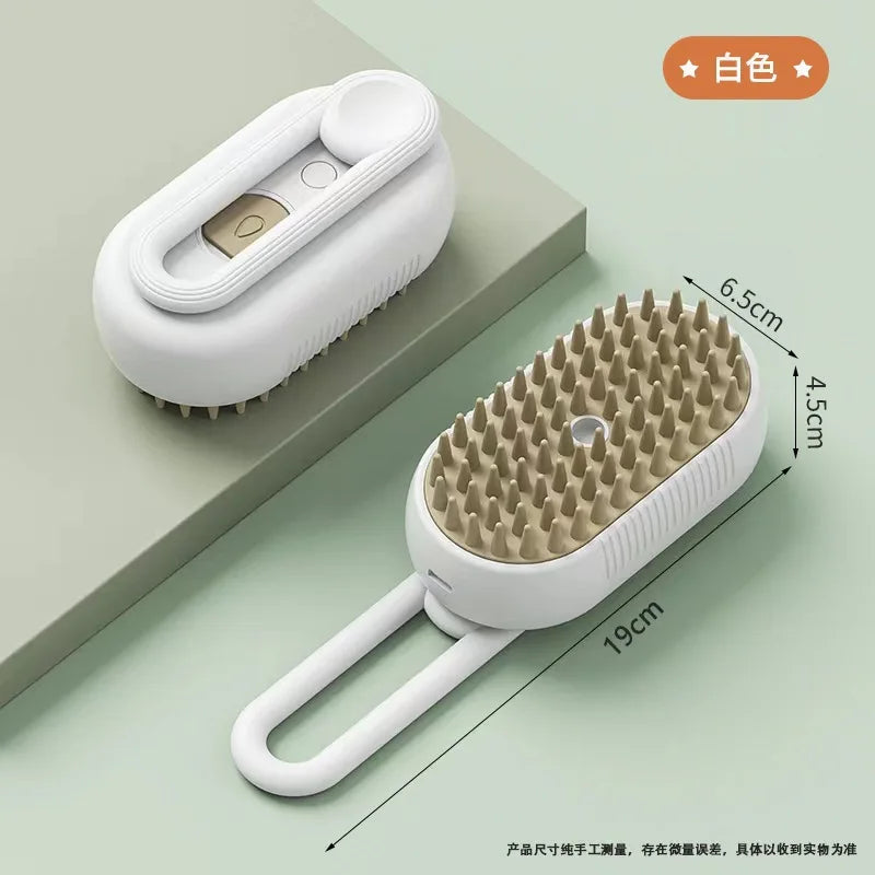 3-in-1 Electric Steam Pet Grooming Brush – Spray, Deshed & Massage Comb