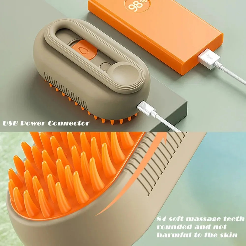 3-in-1 Electric Steam Pet Grooming Brush – Spray, Deshed & Massage Comb