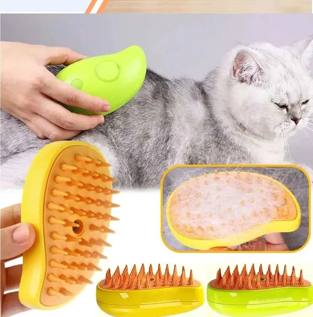 3-in-1 Electric Steam Pet Grooming Brush – Spray, Deshed & Massage Comb