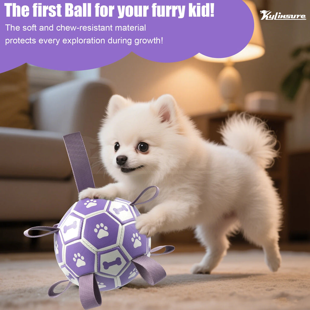 Dog Toys Soccer Ball with Straps, Interactive Dog Toys for Tug of War, Puppy Birthday Gifts, Water Toy, Durable Dogs Balls World