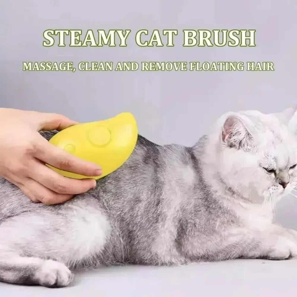 3-in-1 Electric Steam Pet Grooming Brush – Spray, Deshed & Massage Comb