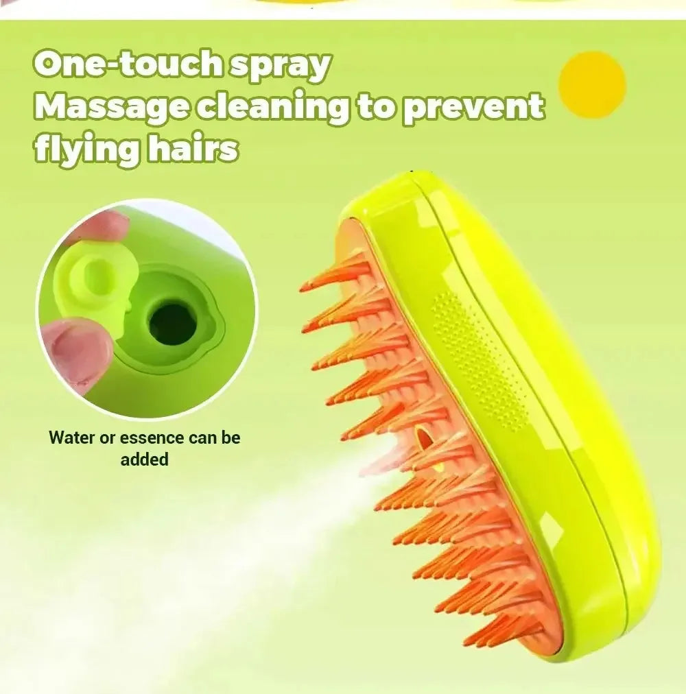 3-in-1 Electric Steam Pet Grooming Brush – Spray, Deshed & Massage Comb