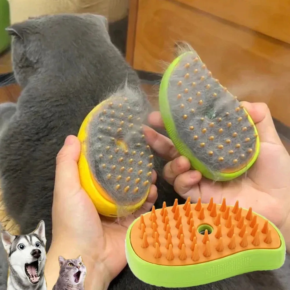 3-in-1 Electric Steam Pet Grooming Brush – Spray, Deshed & Massage Comb