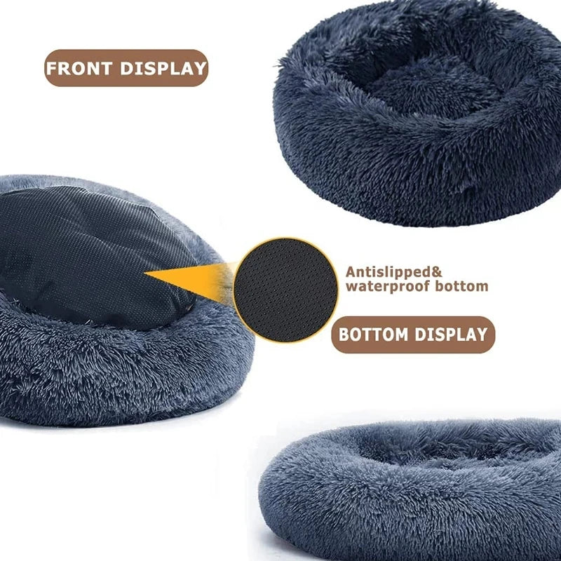 Round Plush Pet Bed (40–90cm, Multiple Sizes)