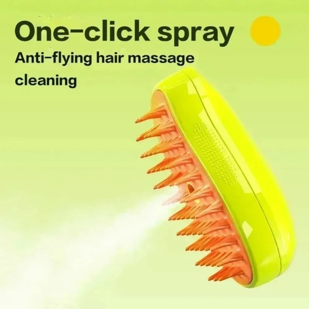 3-in-1 Electric Steam Pet Grooming Brush – Spray, Deshed & Massage Comb